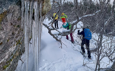 Gruppe Schneeschuhgeher am Polarkreis in Nordnorwegen
