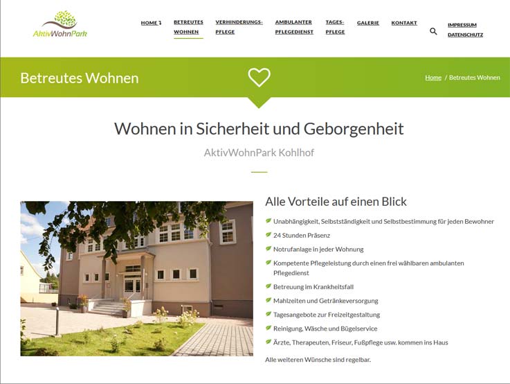 Website Betreutes Wohnen